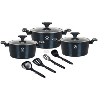 Set 10 piese 3 vase Gatit Aluminiu Marmorat Inductie Grunberg GR2718A Albastru foto