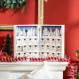 HOMCOM Calendar de Advent de Craciun in forma de carte cu litere si decoratiuni tematice, 22x9x30 cm, din placaj, alb