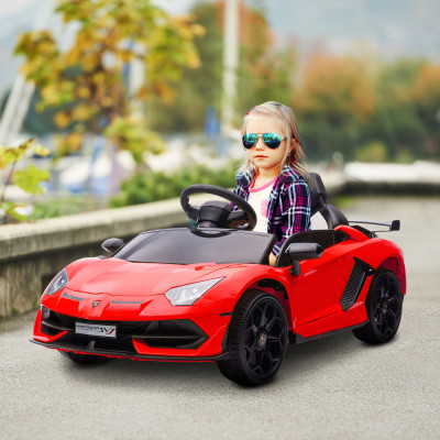 HOMCOM Lamborghini Aventador de 12V cu Licenta, Masinuta Electrica pentru Copii cu Usi Fluture, Transport Usor,Telecomanda, Muzica de 3-5 ani,Rosu foto