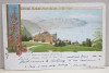 A. D XENOPOL CATRE ELIZA XENOPOL *, CARTE POSTALA ILUSTRATA , CROMOLITOGRAFIE , HOTEL DE CAUX - MONTREUX , CIRCULATA , CLASICA , 1900