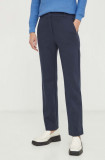 Weekend Max Mara pantaloni femei, culoarea bleumarin, drept, high waist 2415780000000