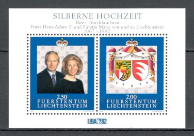 Liechtenstein.1992 Nunta de Argint Principele Hans Adam II/Principesa M. SL.236 foto