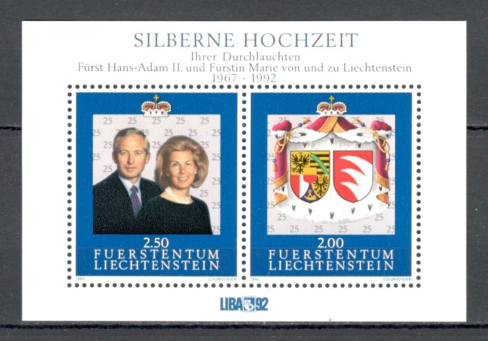 Liechtenstein.1992 Nunta de Argint Principele Hans Adam II/Principesa M. SL.236