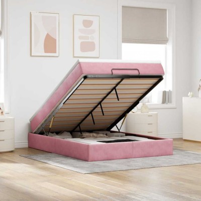 vidaXL Cadru de pat otoman cu saltea roz 140x190cm catifea 3311188 foto