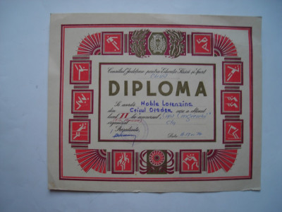 Diploma Consiliul Judetean pentru Educatie Fizica si Sport, 1974 foto