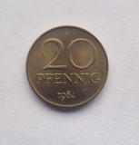 Germania 20 Pfennig 1984 moneda din alama km # 11 Germania Democrata de Est necirculata UNC