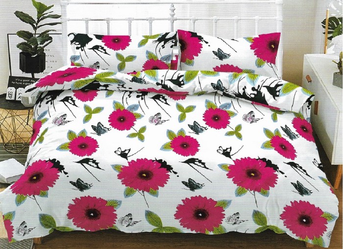 Lenjerie de pat matrimonial cu husa elastic pat si fata perna dreptunghiulara, Platonic, bumbac mercerizat, multicolor