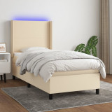 VidaXL Pat cu arcuri, saltea și LED, crem, 80x200 cm, textil