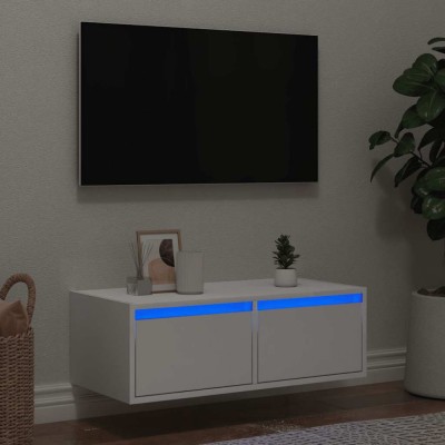 vidaXL Dulap TV cu lumini LED alb 75x35,5x25 cm foto