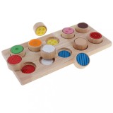 Joc Educativ Montessori Tabla Lemn Texturi Diferite, 10 Piese Potrivire Senzoriala, Dezvoltare Abilitati Tactile, 13x29cm
