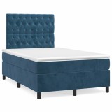 vidaXL Pat box spring cu saltea, albastru &icirc;nchis, 120x190 cm, catifea