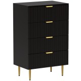 HOMCOM Comodă Modernă cu 4 Sertare, Negru, M&acirc;nere Aurii - Mobila Dormitor/Living