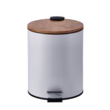 Cumpara ieftin Cos gunoi cu clapeta fier alb, bambus 20,5 x 26 cm, 5 L