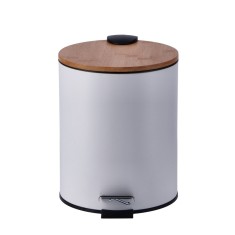 Cos gunoi cu clapeta fier alb, bambus 20,5 x 26 cm, 5 L