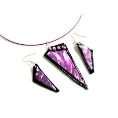 Set bijuterii mov cu alb si negru, bijuterie fimo femei model 28770