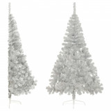 Jumătate brad de Crăciun cu suport, argintiu, 210 cm, PVC
