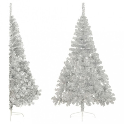 Jumătate brad de Crăciun cu suport, argintiu, 240 cm, PVC foto