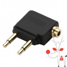 Adaptor casti pentru avion, 2 jack 3.5mm tip tata la mufa jack 3.5mm tip mama foto