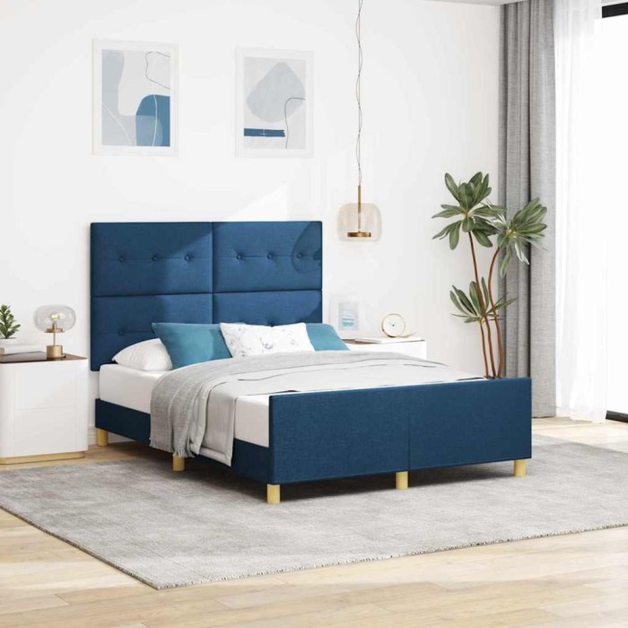 Cadru de pat, albastru, 160x200 cm, textil