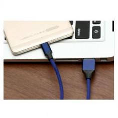 Cablu Date Si Incarcare Micro USB Samsung Nokia Huawei Allview Universal Textil Albastru foto