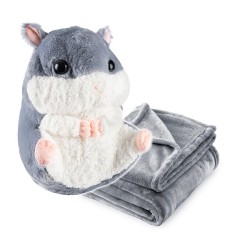 Jucarie plus hamster cu paturica ascunsa, plus moale pentru copii, 50x28 cm, gri Household NewTrend