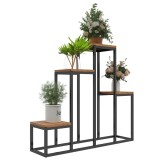 Outsunny Raft de plante, etajeră de flori din metal și lemn cu 4 nivele de &icirc;nălțimi diferite &icirc;n stil industrial 80 x 20 x 74 cm | Aosom Romania
