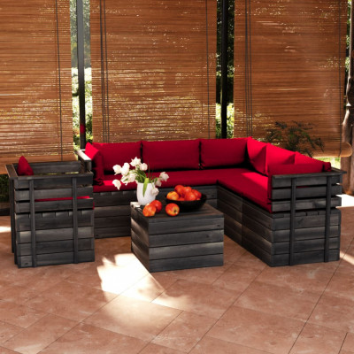 vidaXL Set mobilier grădină din paleți cu perne, 7 piese, lemn molid foto