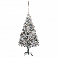 Brad Crăciun artificial LED-uri&globuri&zăpadă, verde, 400 cm