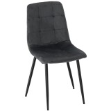 Scaun dining tapitat gri din velur cu picioare metalice si spatar profilat