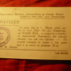 Invitatie la Bal cu pret 5000 lei 1946 -Dispensar Medical A si C.Rociu -Raul Alb