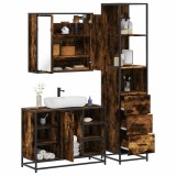 Gossi set mobilier de baie, 3 piese, stejar fumuriu, lemn prelucrat