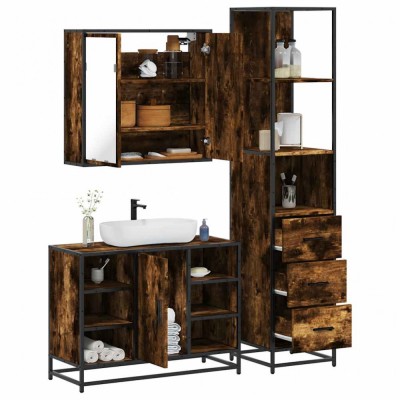 vidaXL Set mobilier de baie, 3 piese, stejar fumuriu, lemn prelucrat 3301152 foto