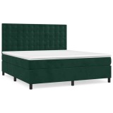 Cumpara ieftin Pat box spring cu saltea, verde inchis, 160x200 cm, catifea