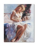 Cumpara ieftin Tablou tanara pe pat, pictat manual, Feminitate, 90x70cm ulei pe panza, delicat, Mircea Iordache