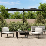 VidaXL Umbrelă de grădină cu două capete cu LED-uri, negru, 316x145 cm