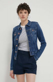 Tommy Jeans geacă din denim femei, culoarea bleumarin, de tranziție, DW0DW17959