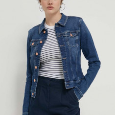 Tommy Jeans geacă din denim femei, culoarea bleumarin, de tranziție, DW0DW17959