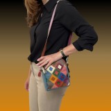 Geantă Dama Piele Naturală Multicolora Umar 16x20x6 cm. Compartimentată, Curea Confortabilă. Perfectă Zilnic, Vacanță, Cadou!