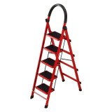 Cumpara ieftin Scara pliabila metalica 6 trepte, antiderapanta, compacta, rosie, 173 cm