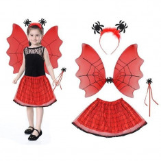 Costum fetite Spider Girl, model paianjen, 4 piese, fusta din tul, aripi, bagheta, rosu foto