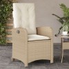 Scaun gradina rabatabil vidaXL, poliratan bej, cu perne, reglabil, rezistent UV, 57x58.5x93cm