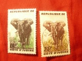2 Timbre Coasta de Fildes 1959 - Fauna - Elefanti , stampilat