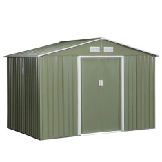 Casuta/magazie/sopron de gradina pentru depozitare unelte, cu structura baza inclusa, otel si PP, verde kaki, 277x195x192 cm