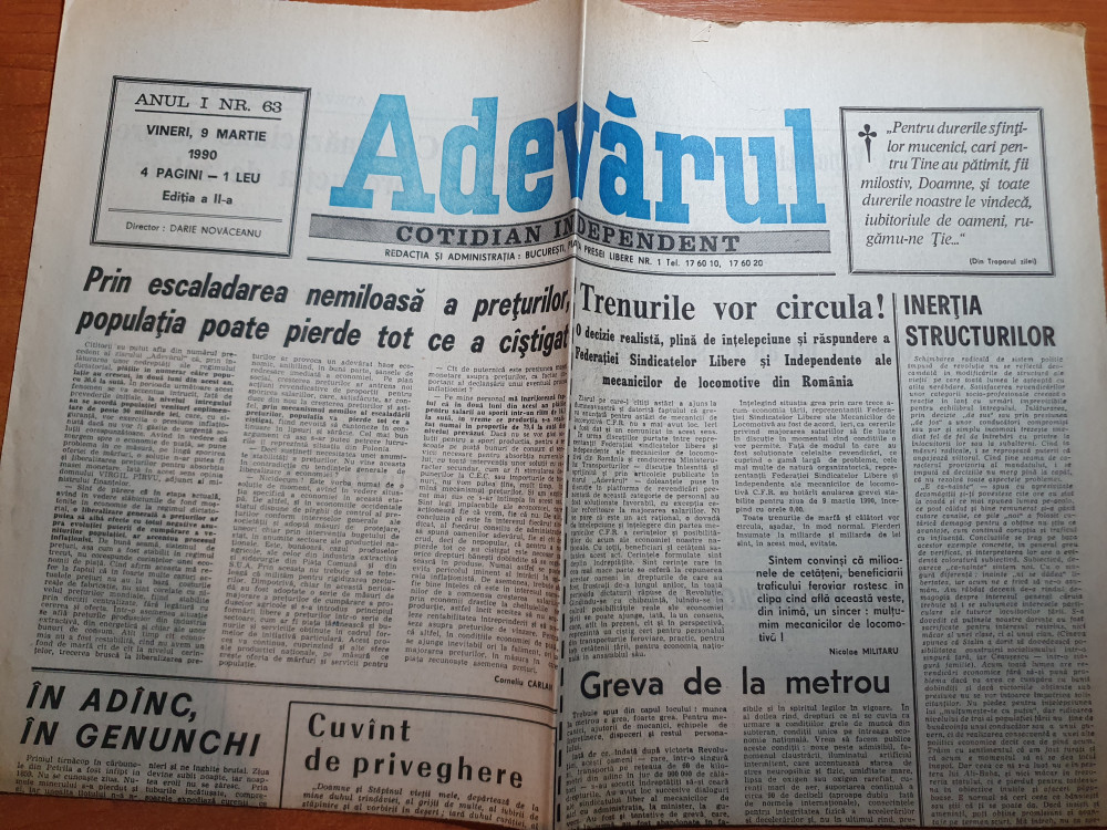 Ziarul adevarul 9 martie 1990 | Okazii.ro