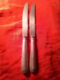 2 Cutite vechi maner argint 800 marcat , lame SJAP otel L=21cm, maner 9,3cm , 94,26g, Tacamuri