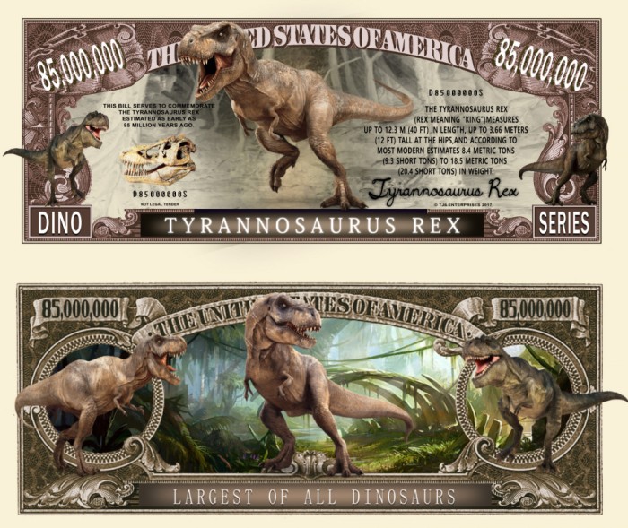 !!! SUA = FANTASY NOTE (TJ6) = TYRANNOSAURUS REX - 2017 - UNC / SERIA DINOZAURI
