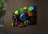 Tablou Canvas cu Led Camera Lens, Multicolor, 66 x 45 cm