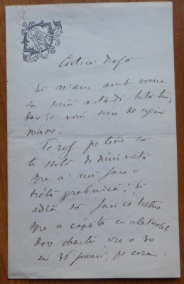 Scrisoare expediata de Alexandru Odobescu, scrisa olograf, pe hartie cu filigran, 1 foto