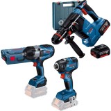 Bosch GBH 187-LI One Chuck + GDR 18V-200 + GDS 18V-1000 - Rotopercutor SDS-Plus 2.4 J valiza plastic + Masina de insurubat cu impact 200 Nm M6-M16 + M
