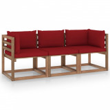 Canapea din paleti de gradina 3 locuri perne rosiu vin lemn pin GartenMobel Dekor, vidaXL
